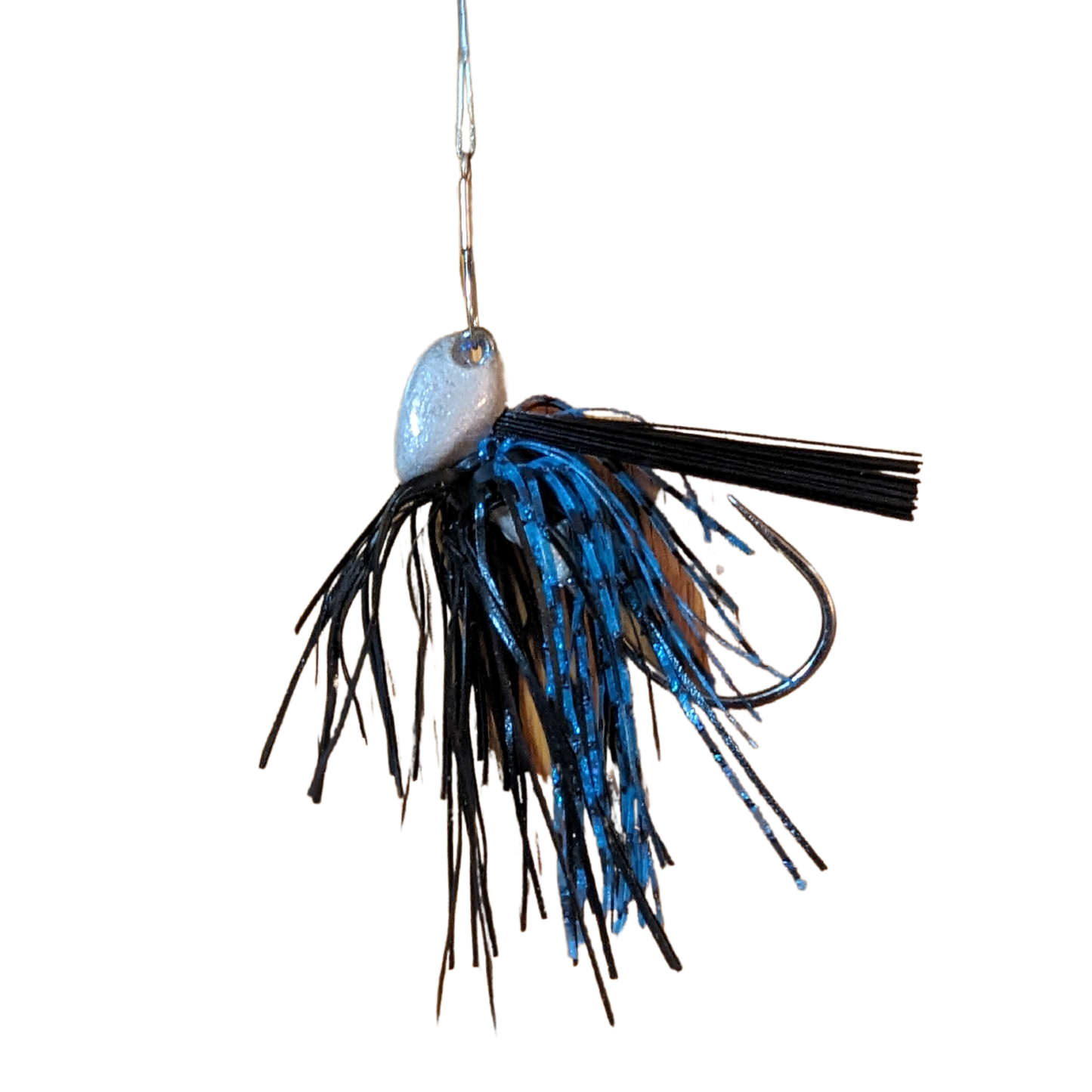 Black and blue weedless lead free jig for bass fishing