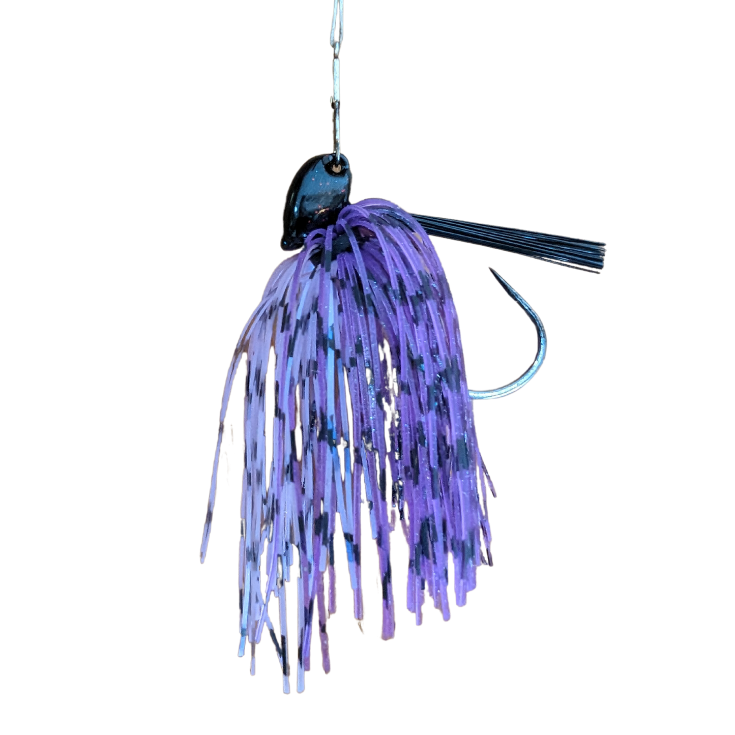 Bright color black purple shine jig with linker skirt for bass fishing with weed guard and hidden eye