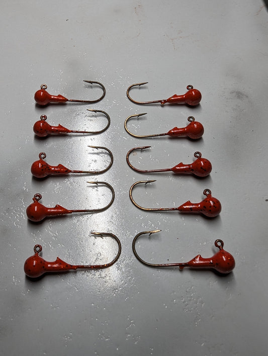 fire craw red round jig head with bait keeper 1/16 oz lead free ounce hook
